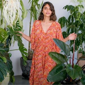 Rujuta Sheth Woman M/L Vibrant Orange Bohemian Flowy Feminine Patterned Dress